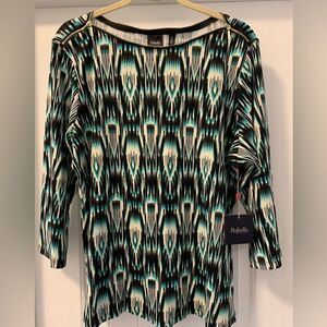 Rafaella Boatneck Style NWT top Size 2X 3/4 sleeves gold tone zipper